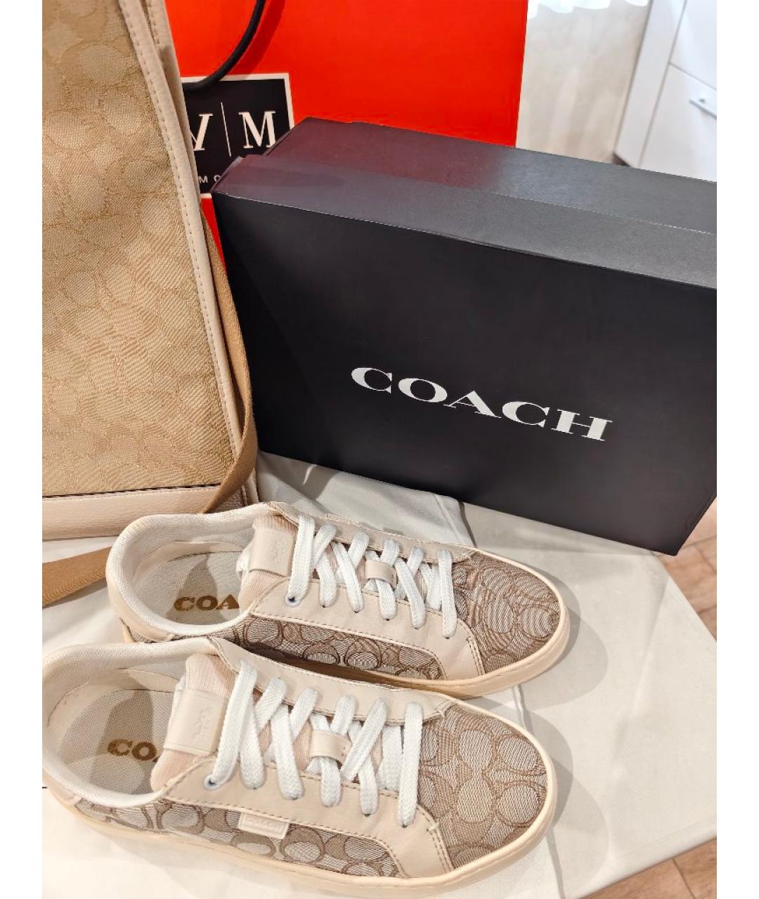 COACH Бежевые кожаные кеды, фото 3