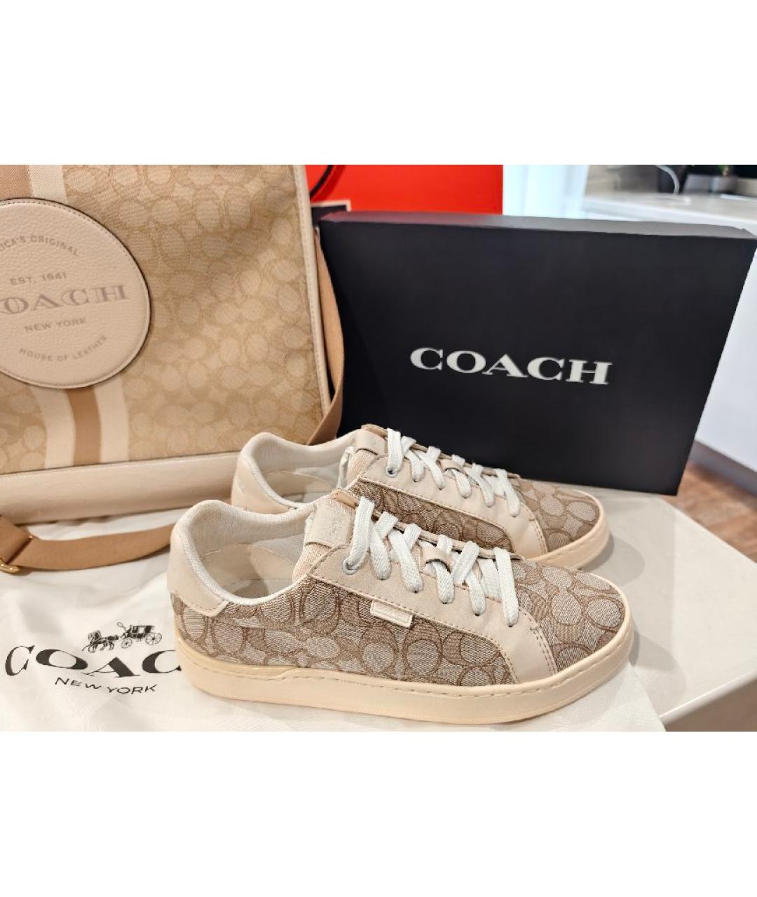 COACH Бежевые кожаные кеды, фото 2