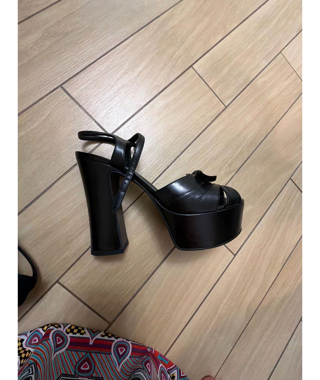 SAINT LAURENT Черные кожаные босоножки, фото 6