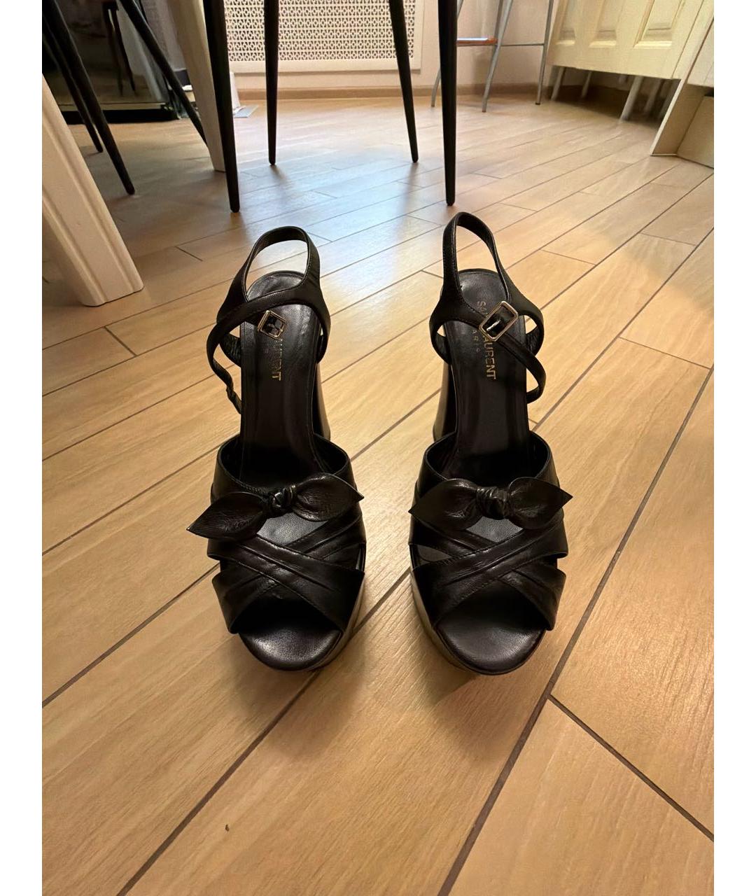 SAINT LAURENT Черные кожаные босоножки, фото 2