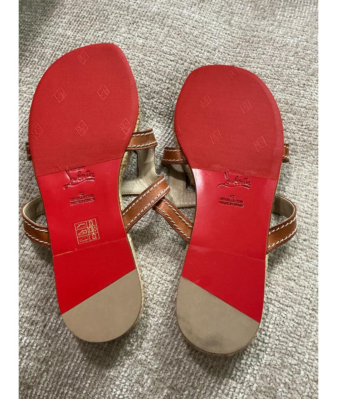 CHRISTIAN LOUBOUTIN Коричневые кожаные шлепанцы, фото 5