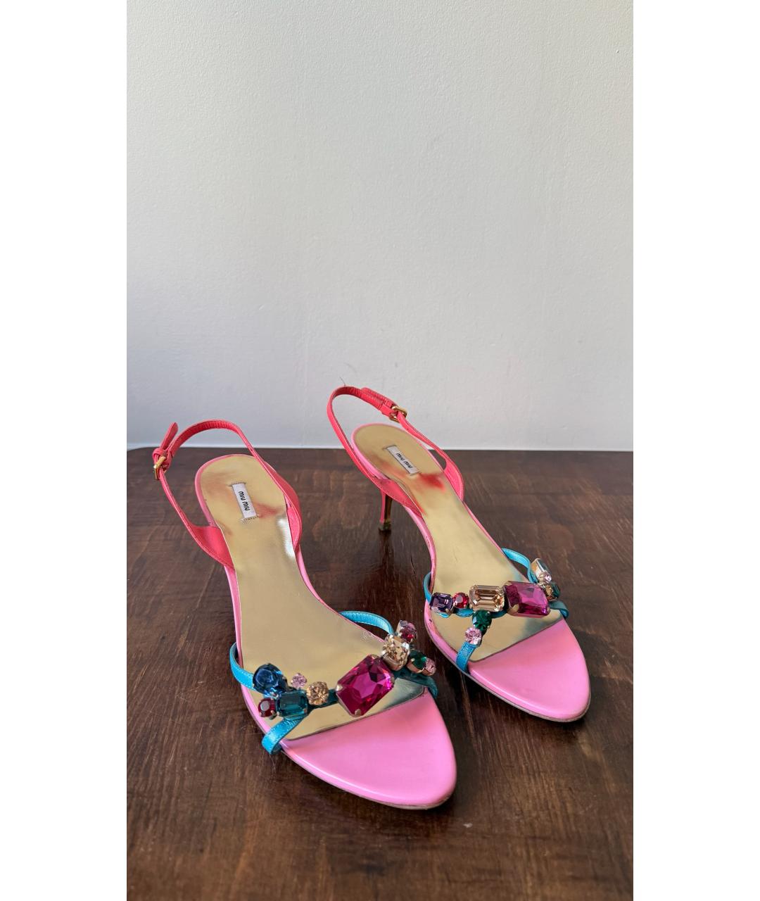 MIU MIU Розовые кожаные босоножки, фото 2