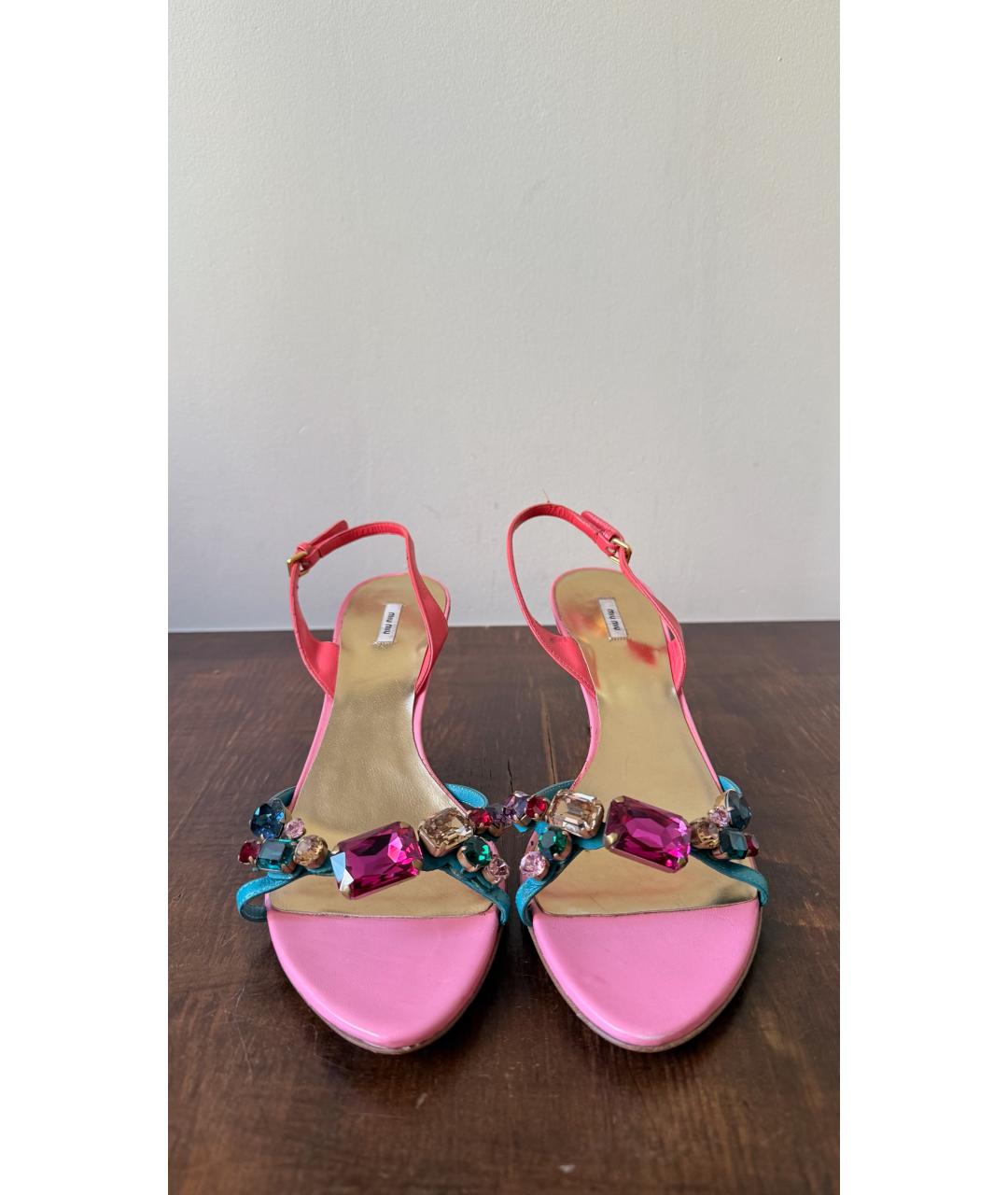 MIU MIU Розовые кожаные босоножки, фото 3