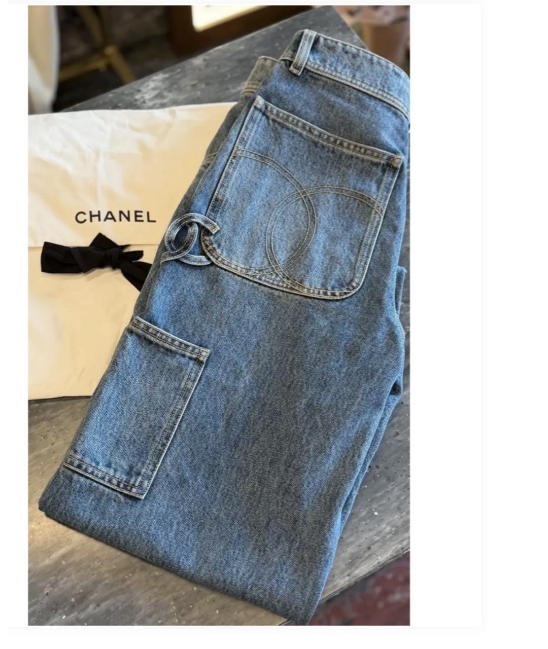 CHANEL Синие хлопковые прямые джинсы, фото 2
