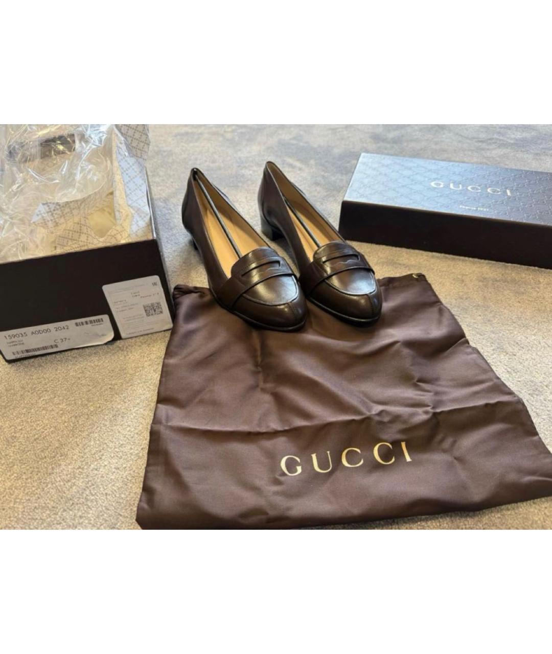 GUCCI Коричневые кожаные туфли, фото 6