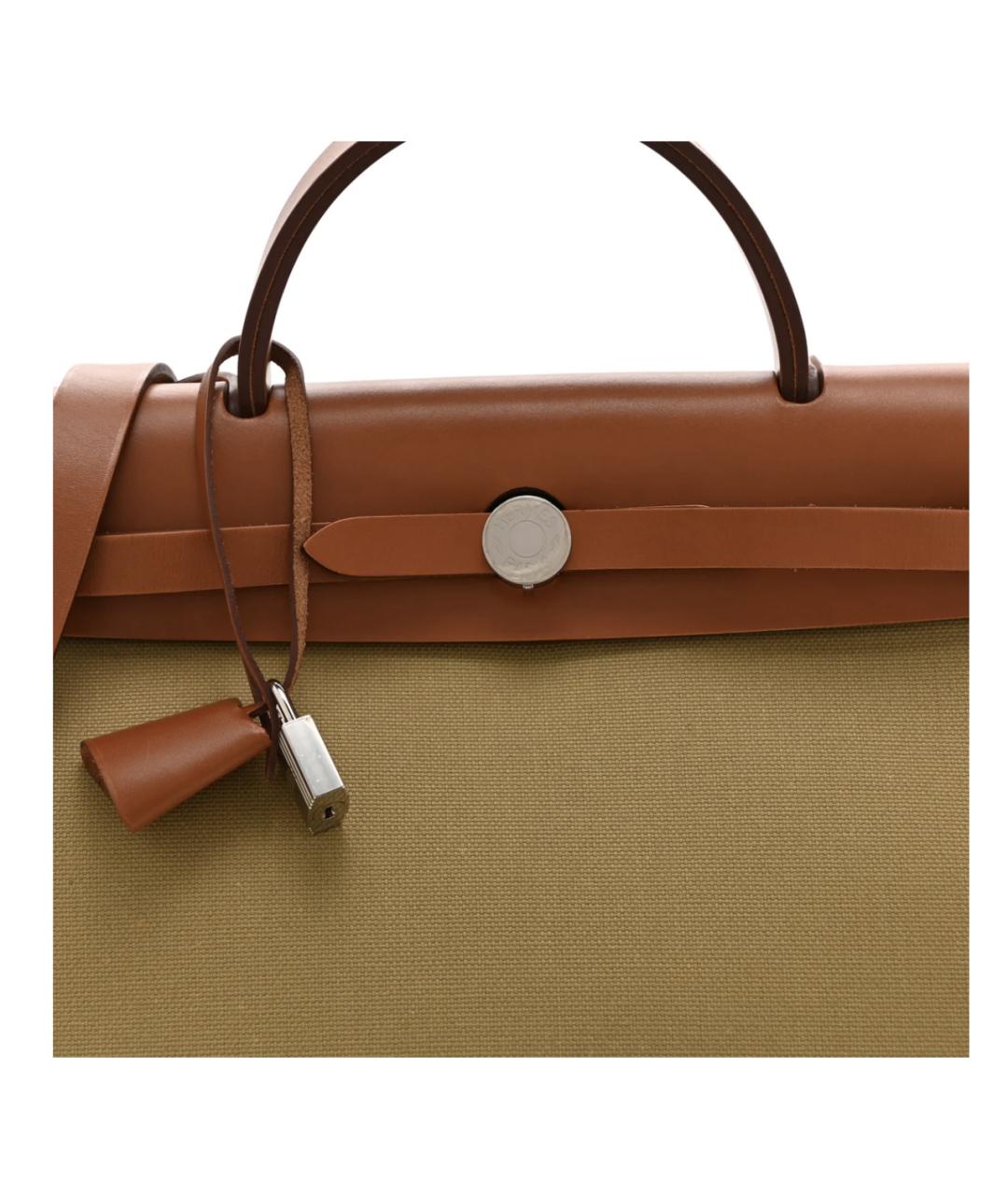 HERMES Горчичная тканевая сумка тоут, фото 4