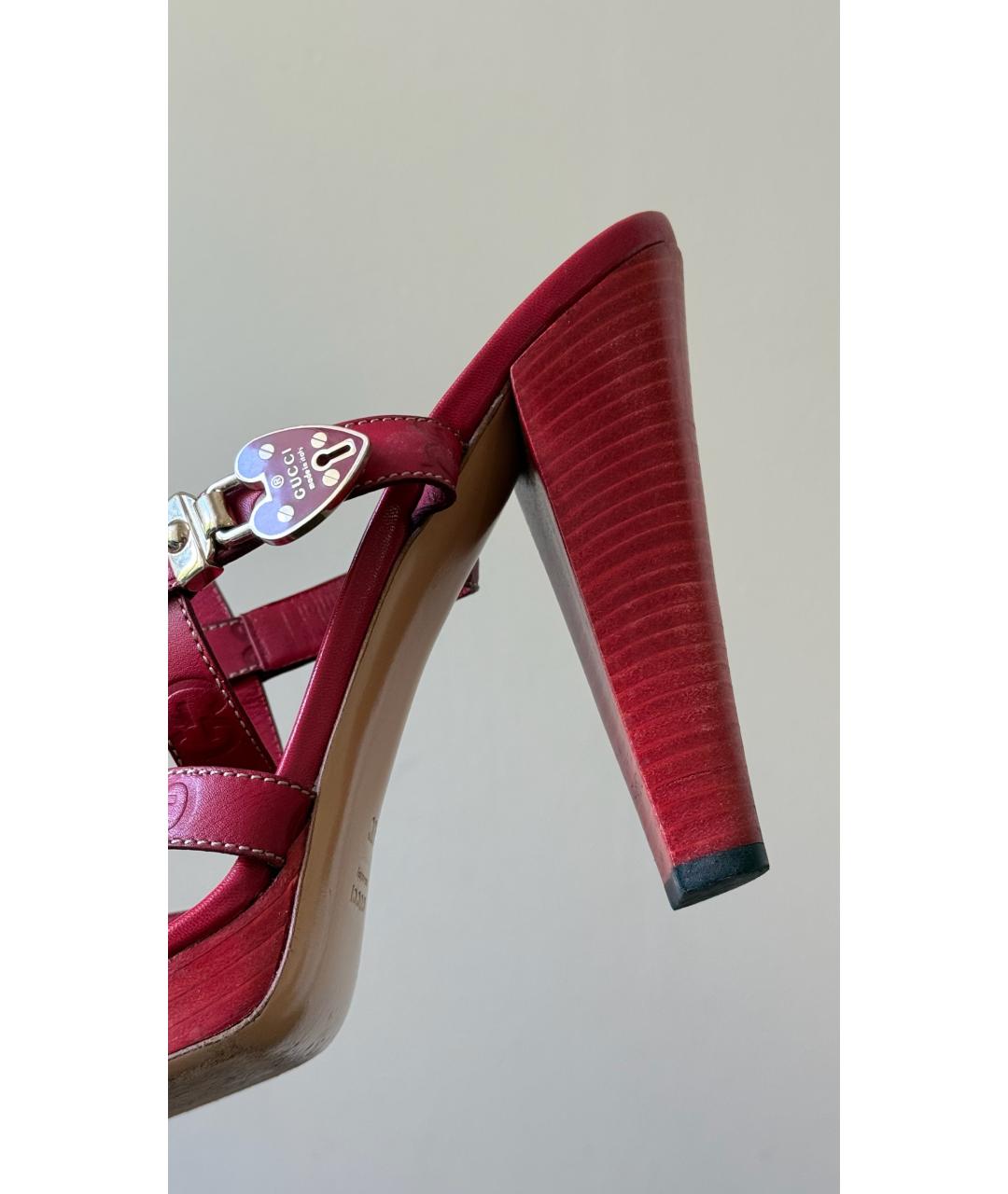 GUCCI Красные кожаные босоножки, фото 5