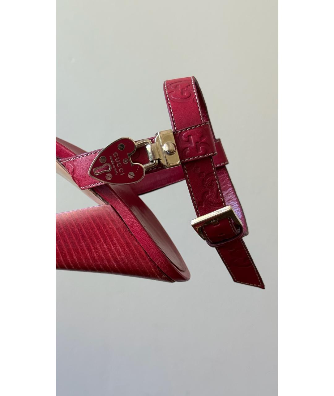 GUCCI Красные кожаные босоножки, фото 6