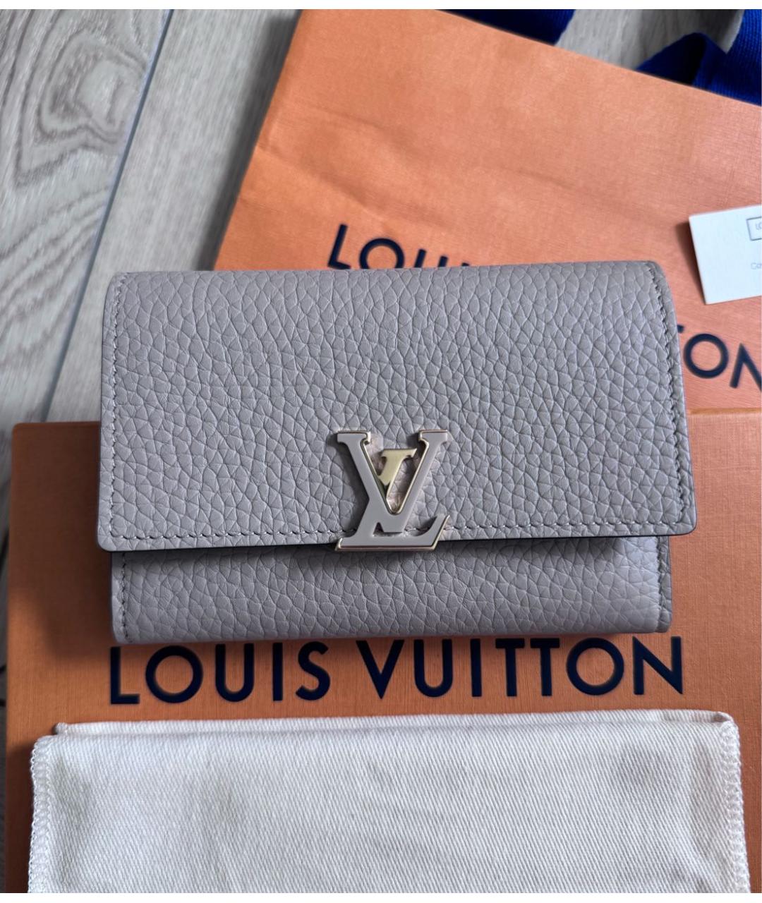 LOUIS VUITTON Бежевый кожаный кошелек, фото 3
