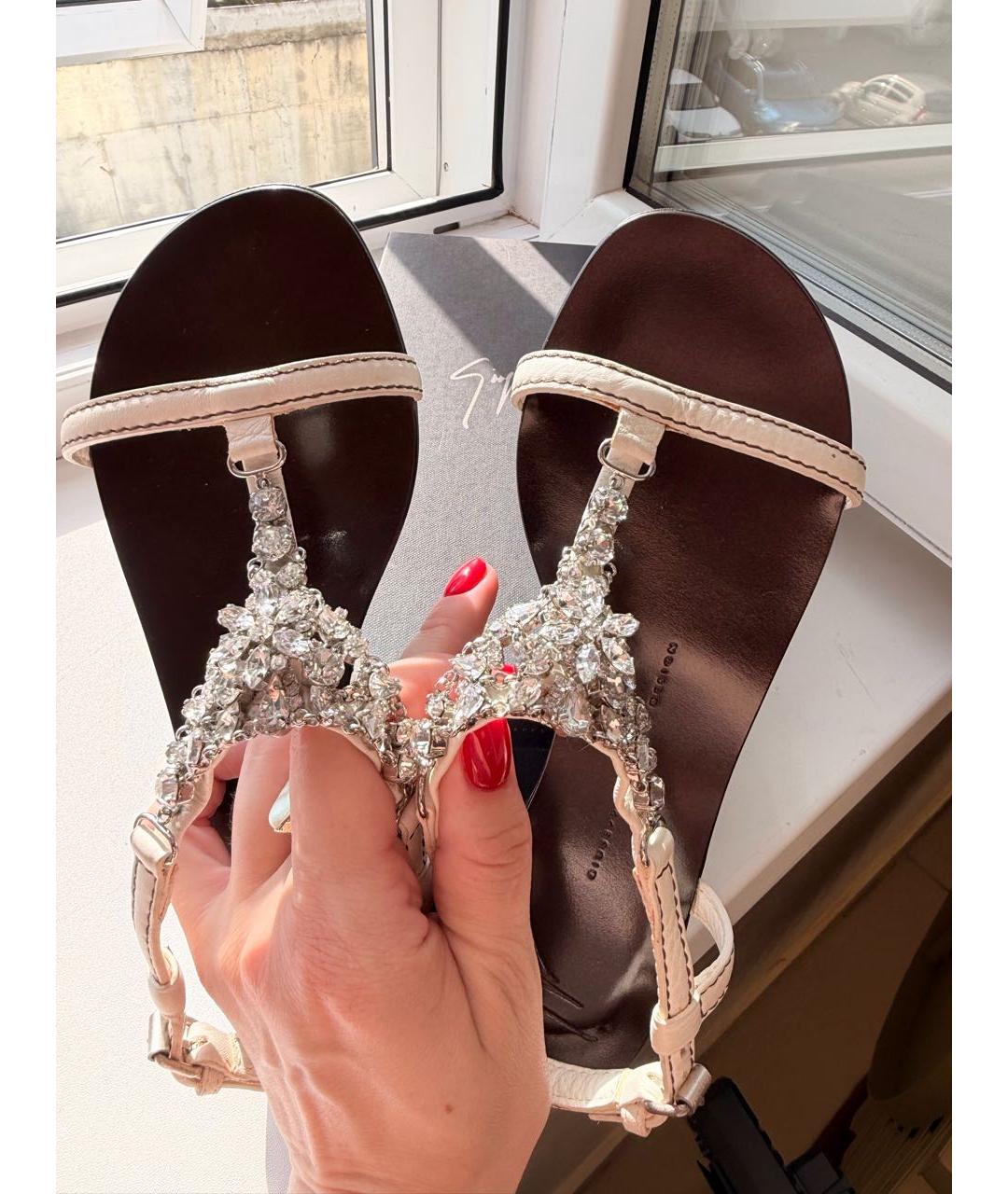 GIUSEPPE ZANOTTI DESIGN Белые кожаные босоножки, фото 3