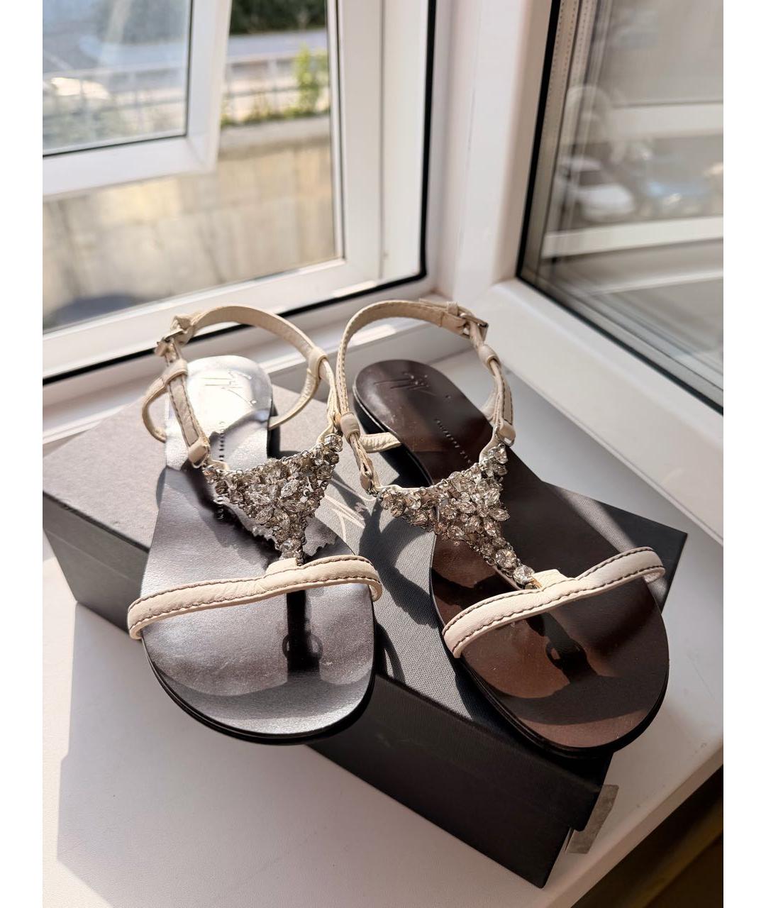 GIUSEPPE ZANOTTI DESIGN Белые кожаные босоножки, фото 2
