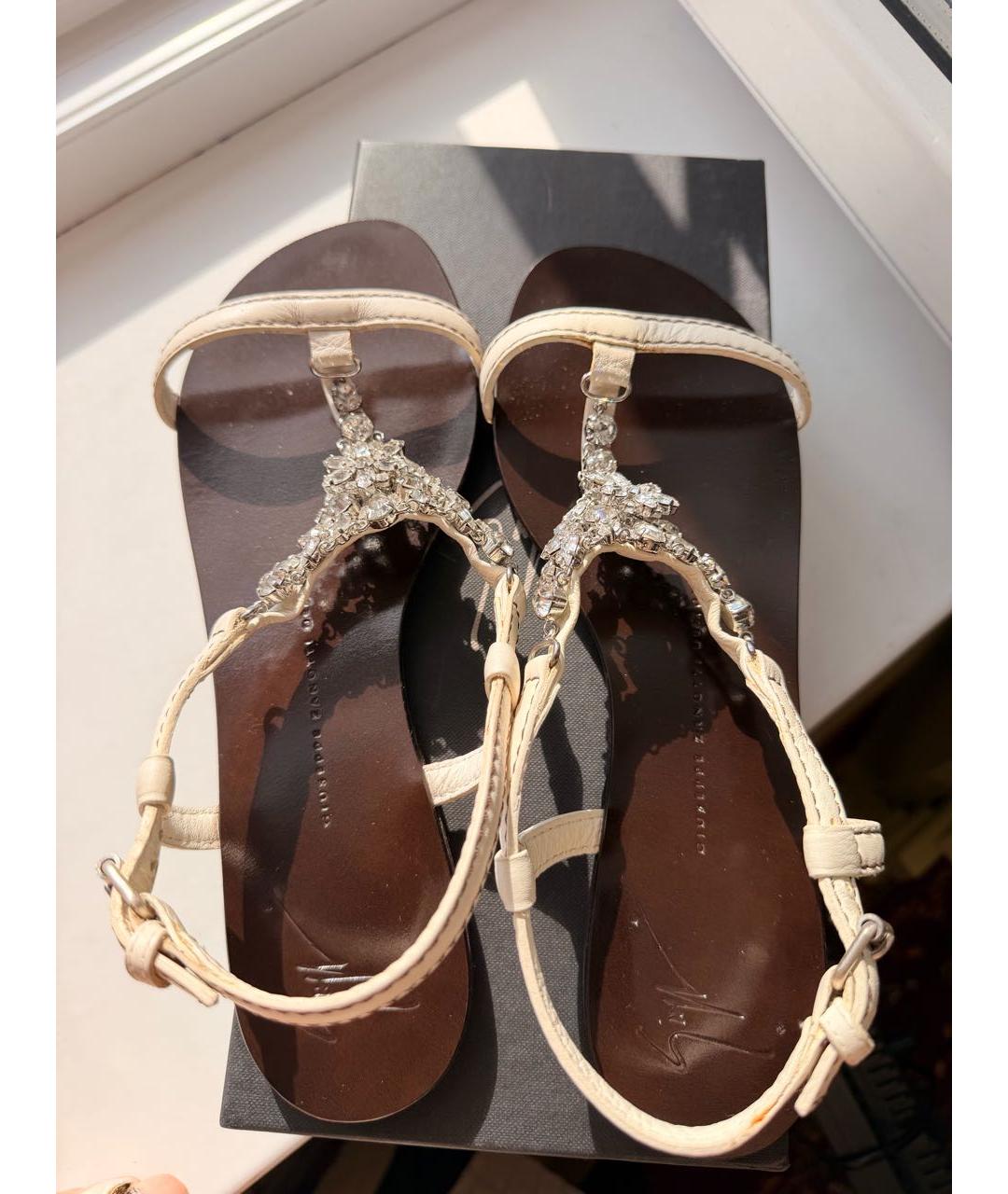GIUSEPPE ZANOTTI DESIGN Белые кожаные босоножки, фото 7