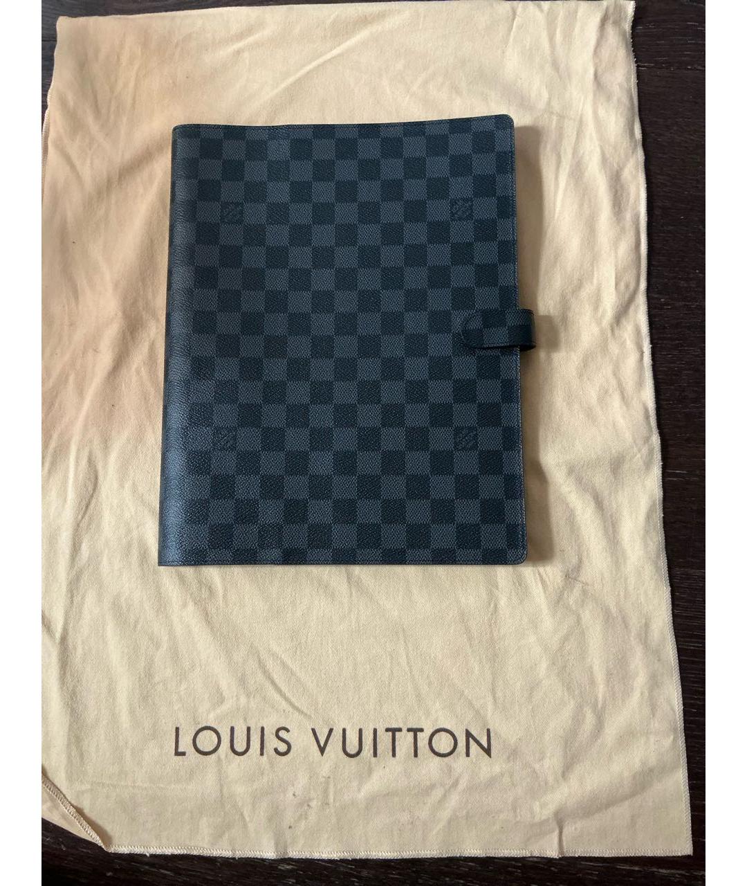 LOUIS VUITTON Антрацитовая кожаная папка для документов, фото 5