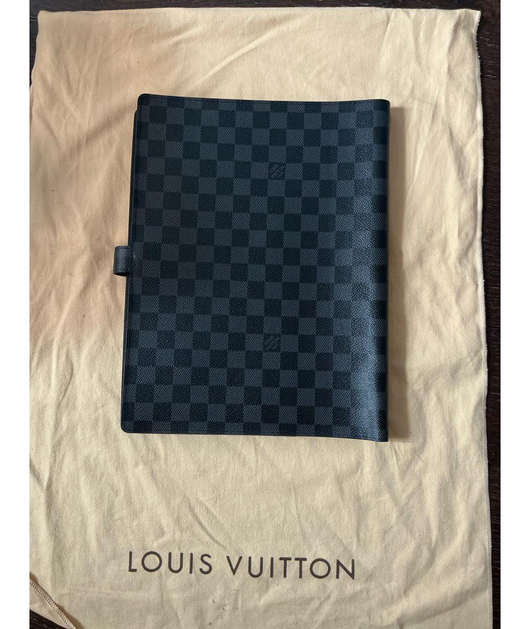 LOUIS VUITTON Антрацитовая кожаная папка для документов, фото 2