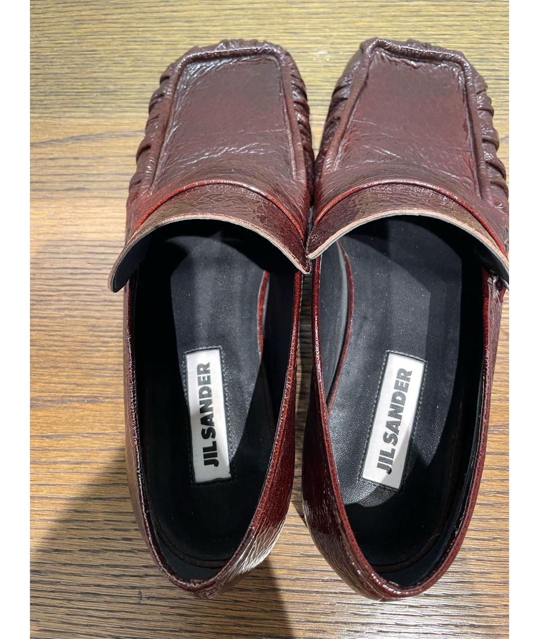 JIL SANDER Бордовые лоферы из лакированной кожи, фото 3