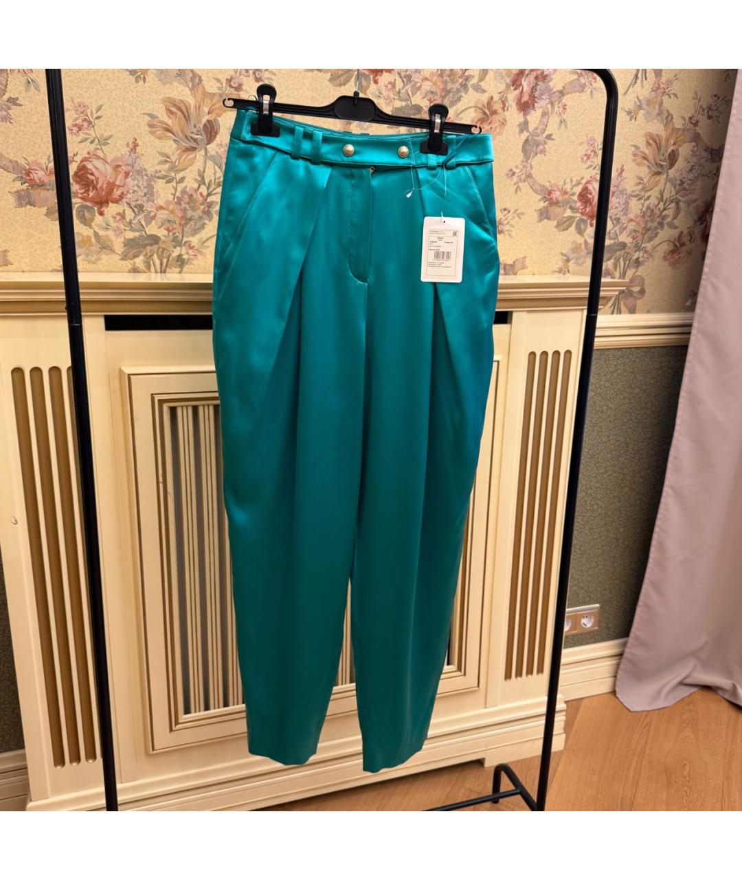 BALMAIN Бирюзовые шелковые брюки широкие, фото 8