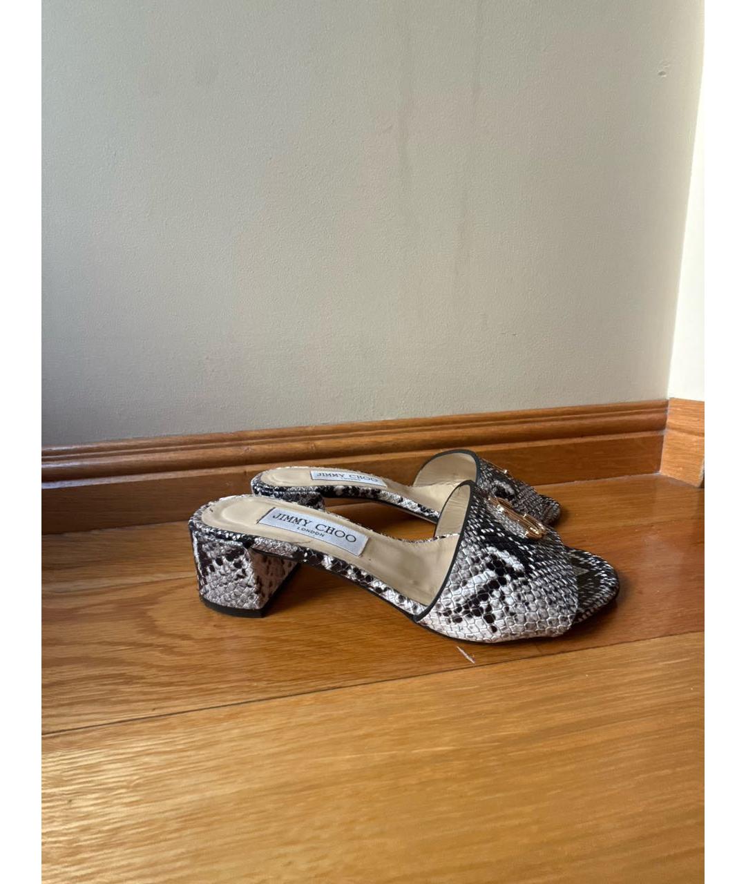 JIMMY CHOO Серые мюли из экзотической кожи, фото 5
