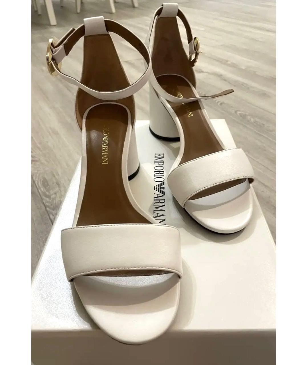 EMPORIO ARMANI Белые кожаные босоножки, фото 2