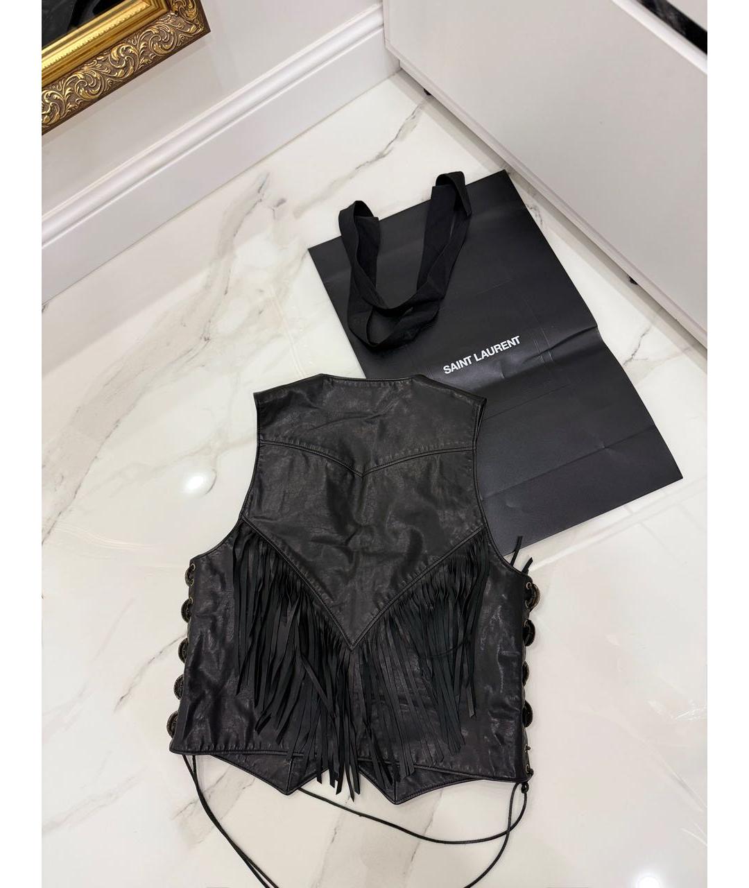 SAINT LAURENT Черный кожаный жилет, фото 6