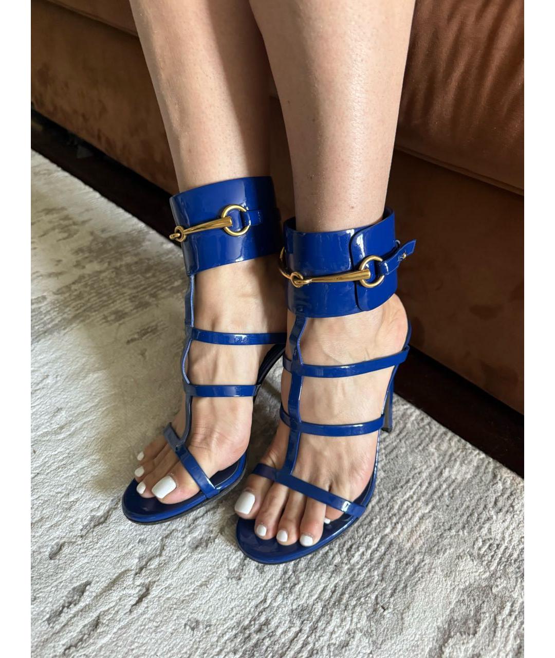 GUCCI Синие босоножки из лакированной кожи, фото 8