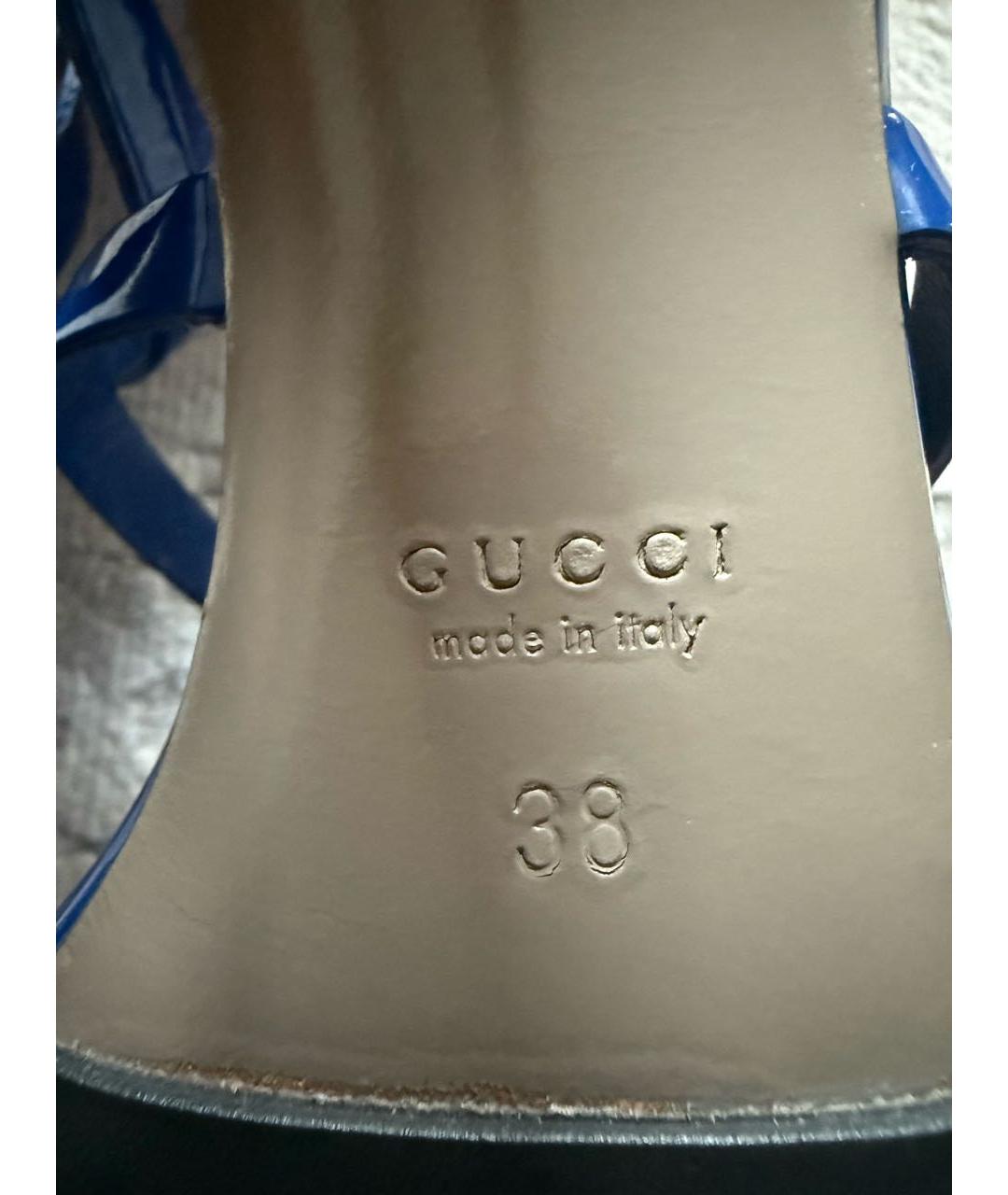 GUCCI Синие босоножки из лакированной кожи, фото 7