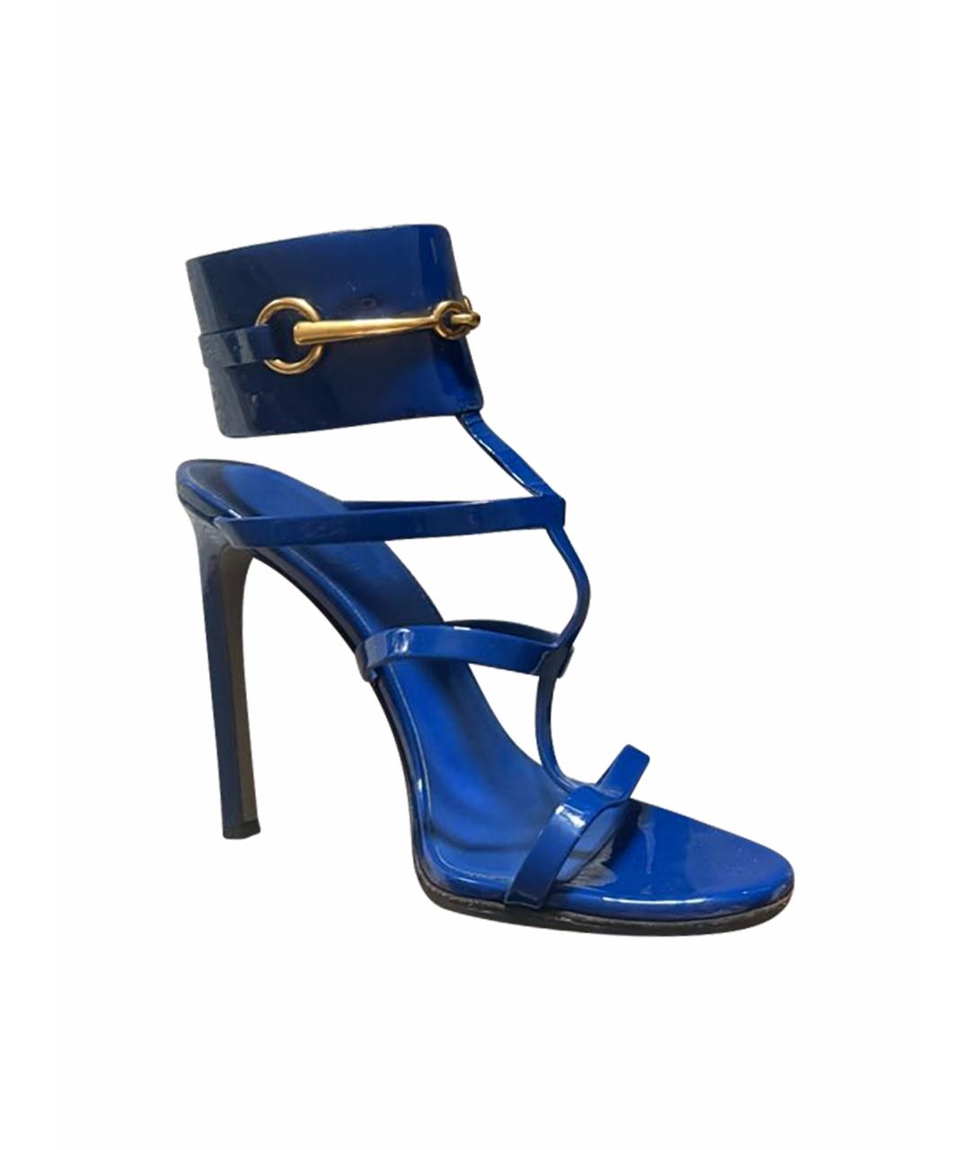 GUCCI Синие босоножки из лакированной кожи, фото 1