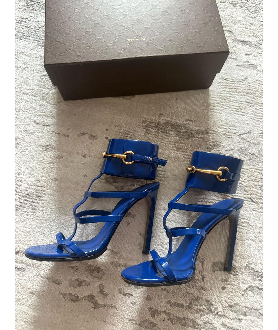 GUCCI Синие босоножки из лакированной кожи, фото 9