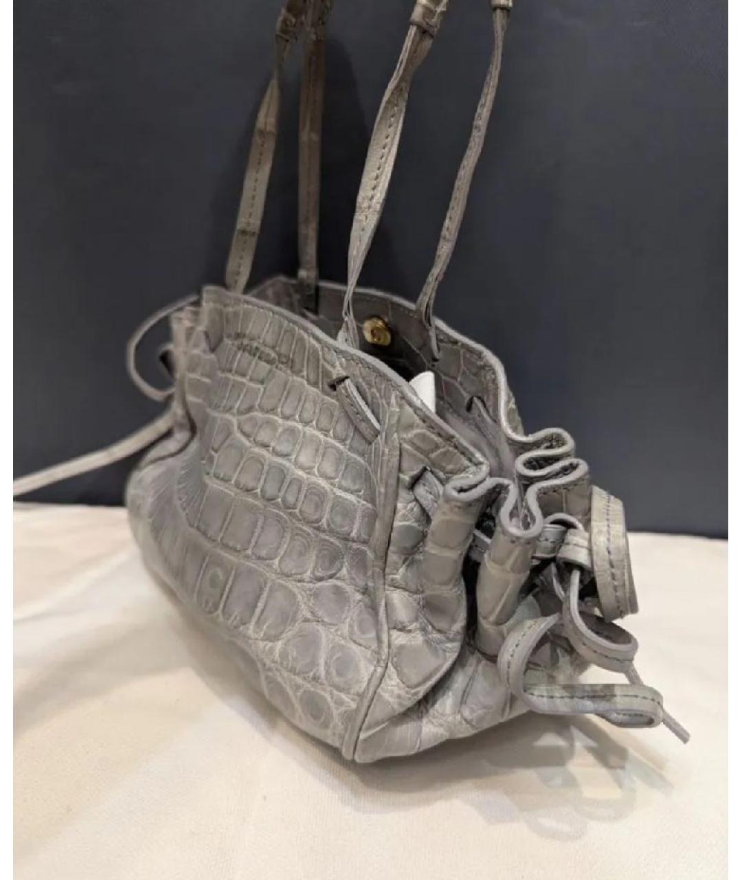 JIL SANDER Серая сумка с короткими ручками из экзотической кожи, фото 2