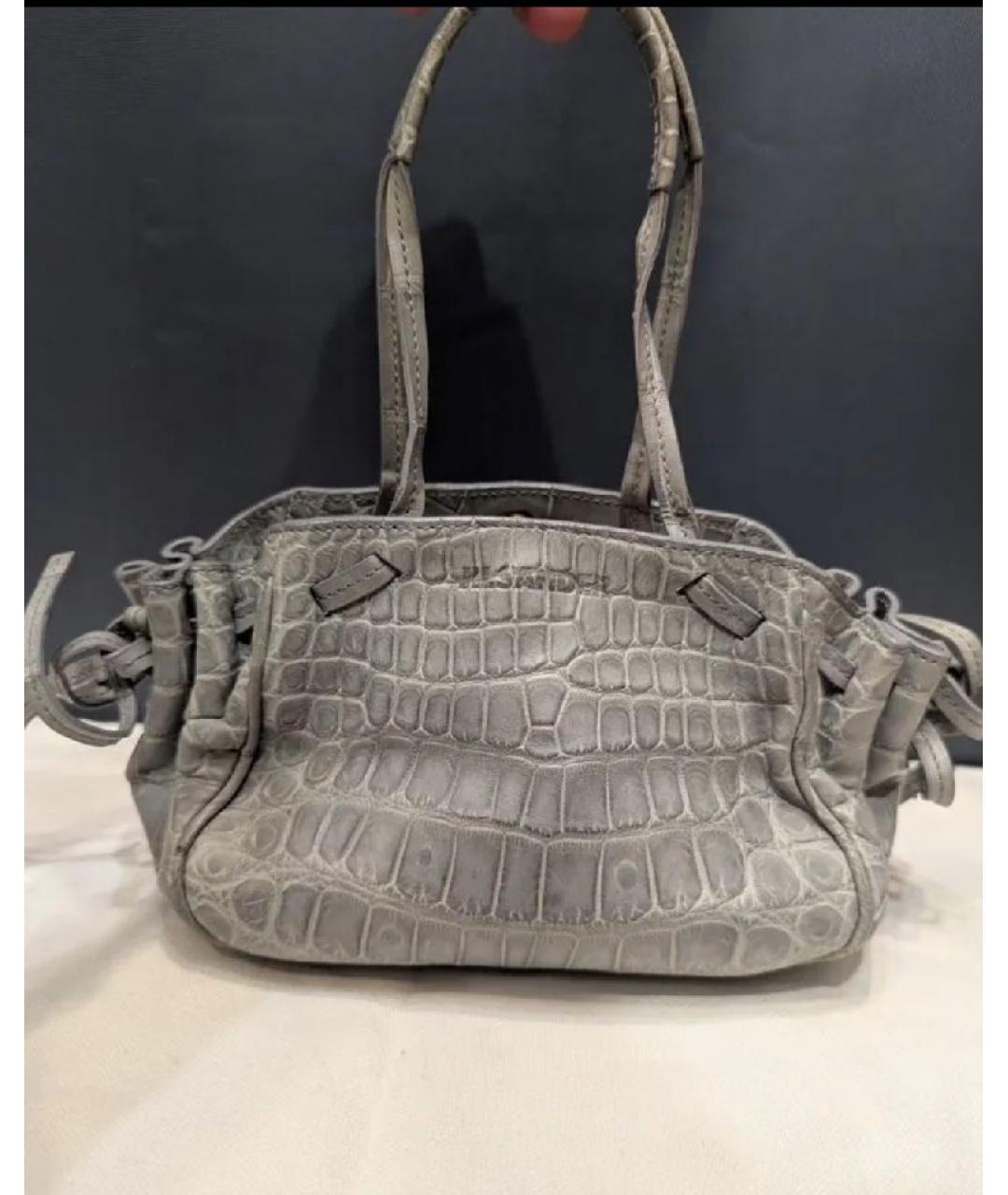 JIL SANDER Серая сумка с короткими ручками из экзотической кожи, фото 10