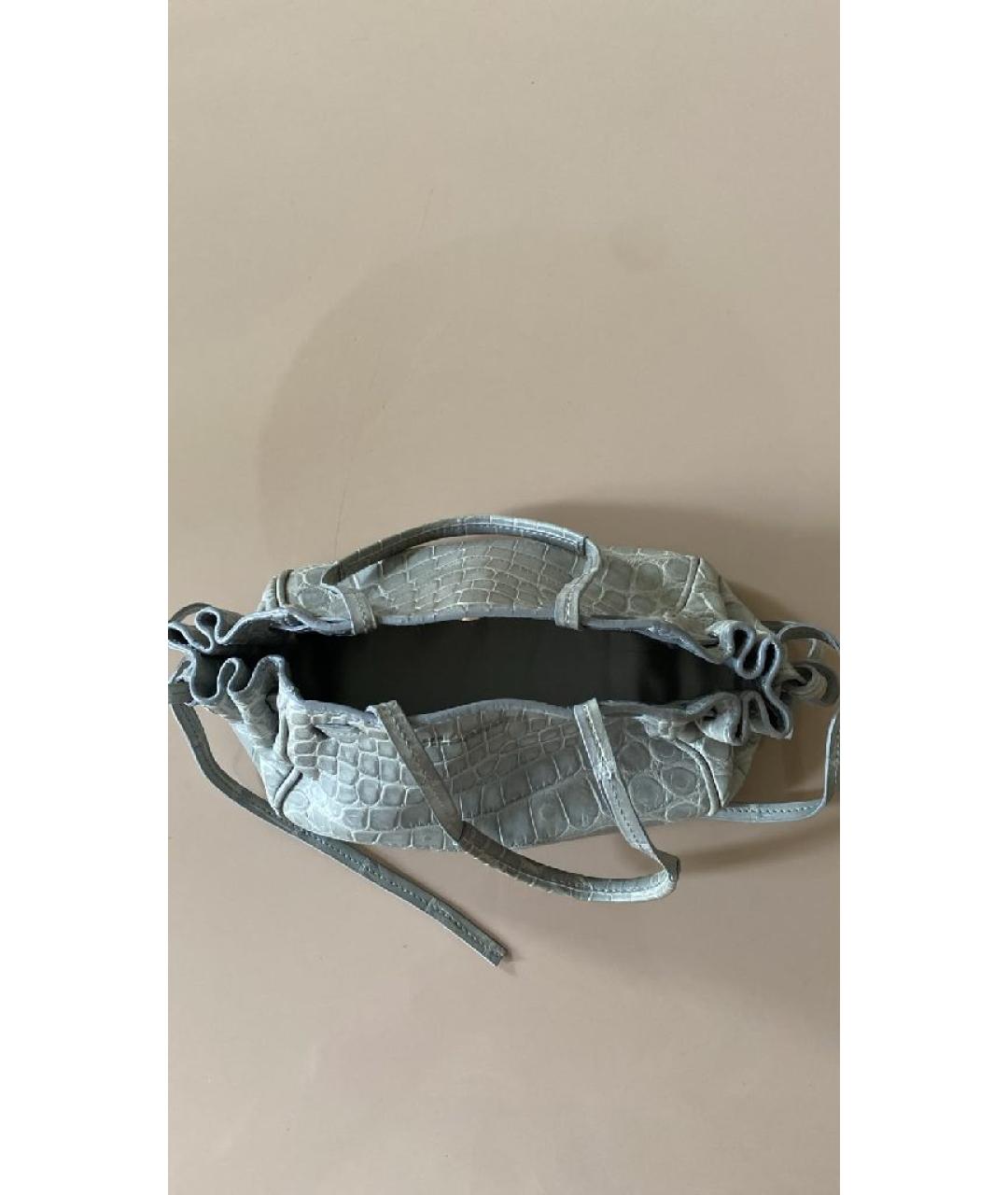JIL SANDER Серая сумка с короткими ручками из экзотической кожи, фото 4