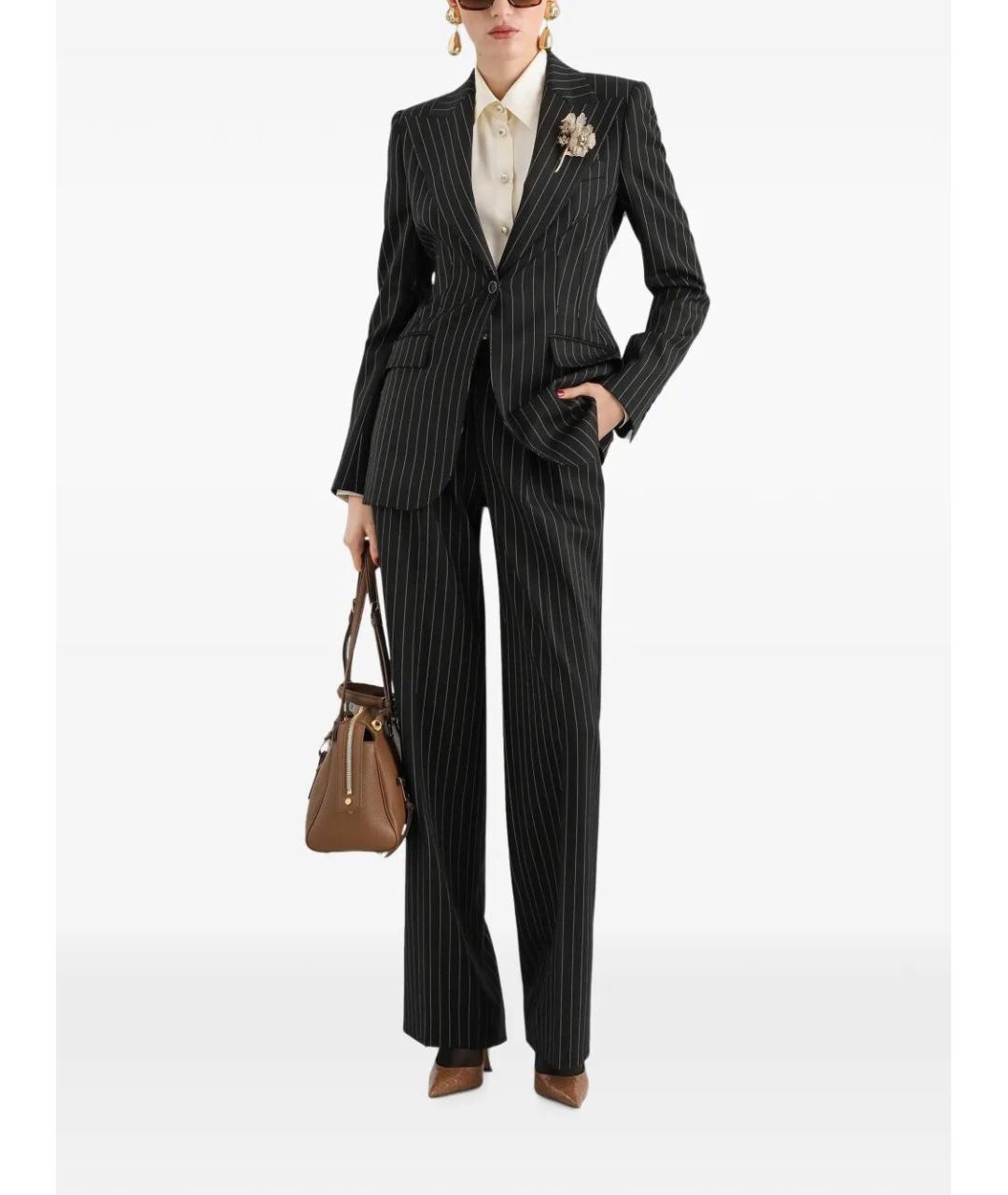 DOLCE&GABBANA Черные шерстяные прямые брюки, фото 2