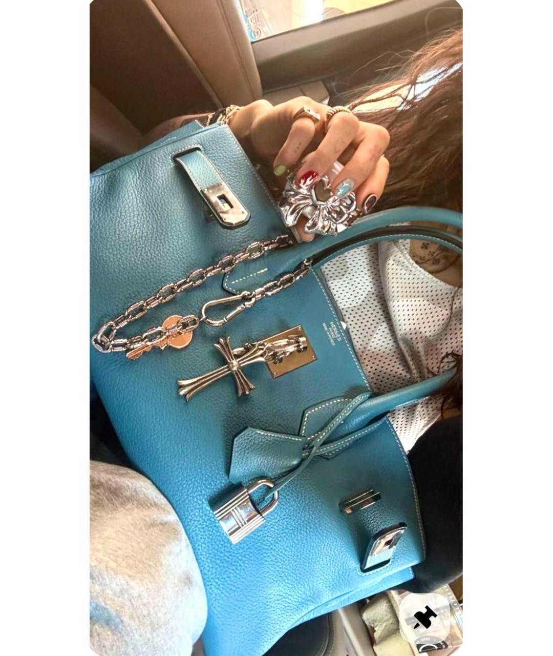 HERMES Голубая кожаная сумка с короткими ручками, фото 8