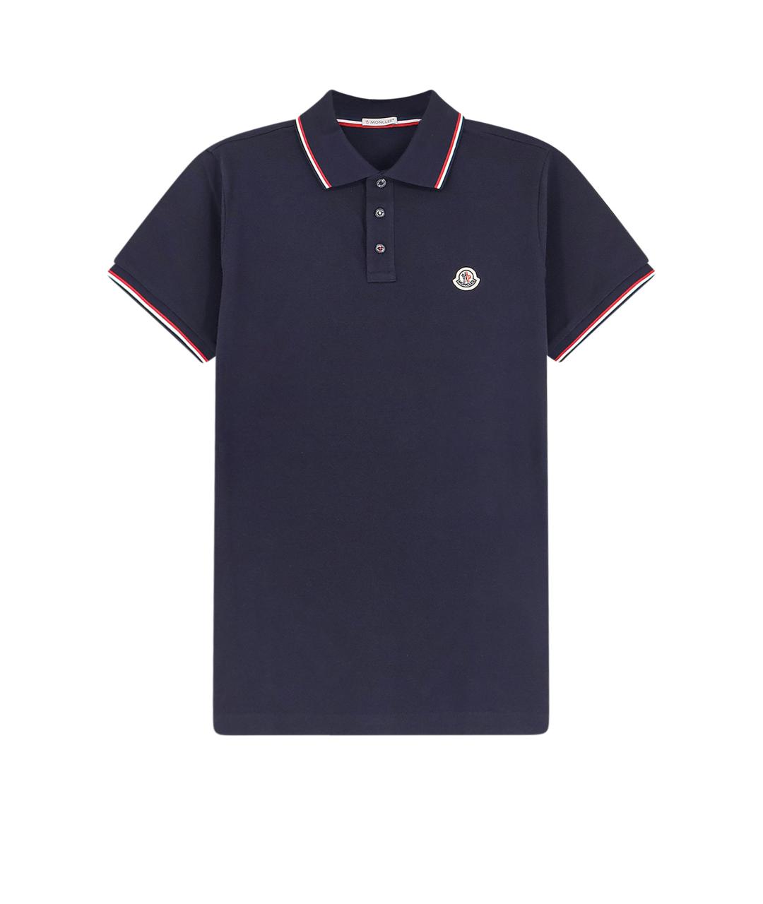 MONCLER Синее хлопковое поло с коротким рукавом, фото 1