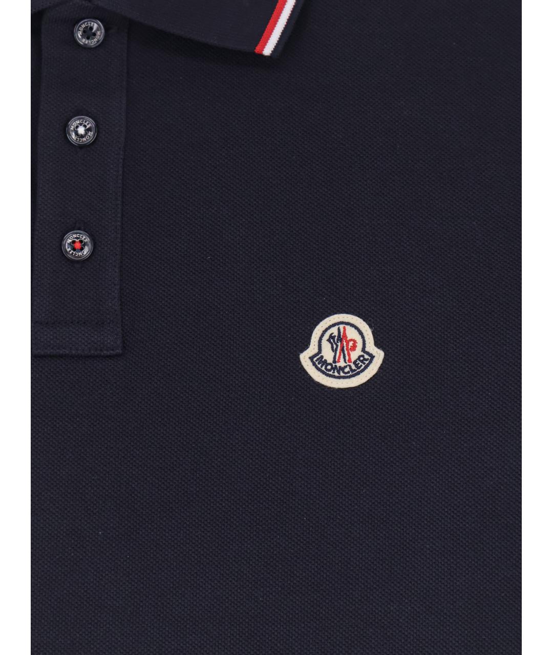 MONCLER Синее хлопковое поло с коротким рукавом, фото 3
