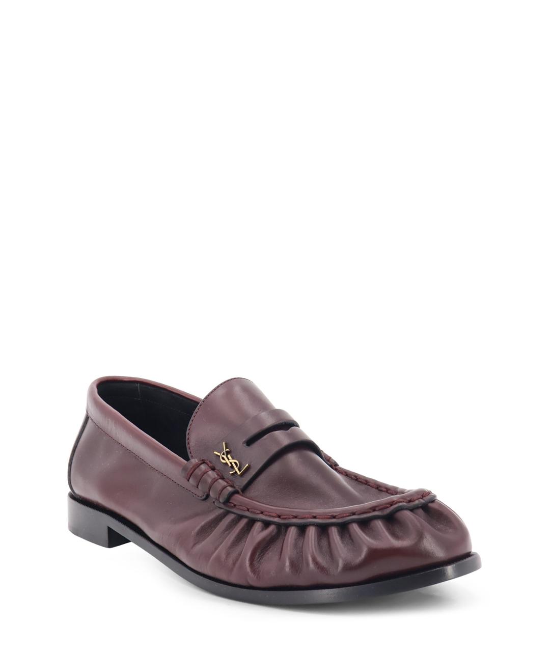 SAINT LAURENT Бордовые кожаные лоферы, фото 2