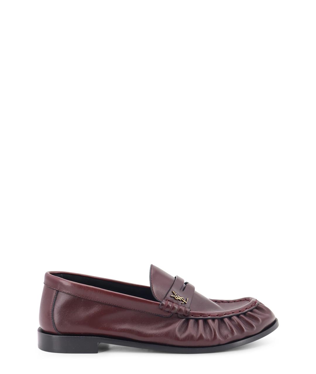 SAINT LAURENT Бордовые кожаные лоферы, фото 1