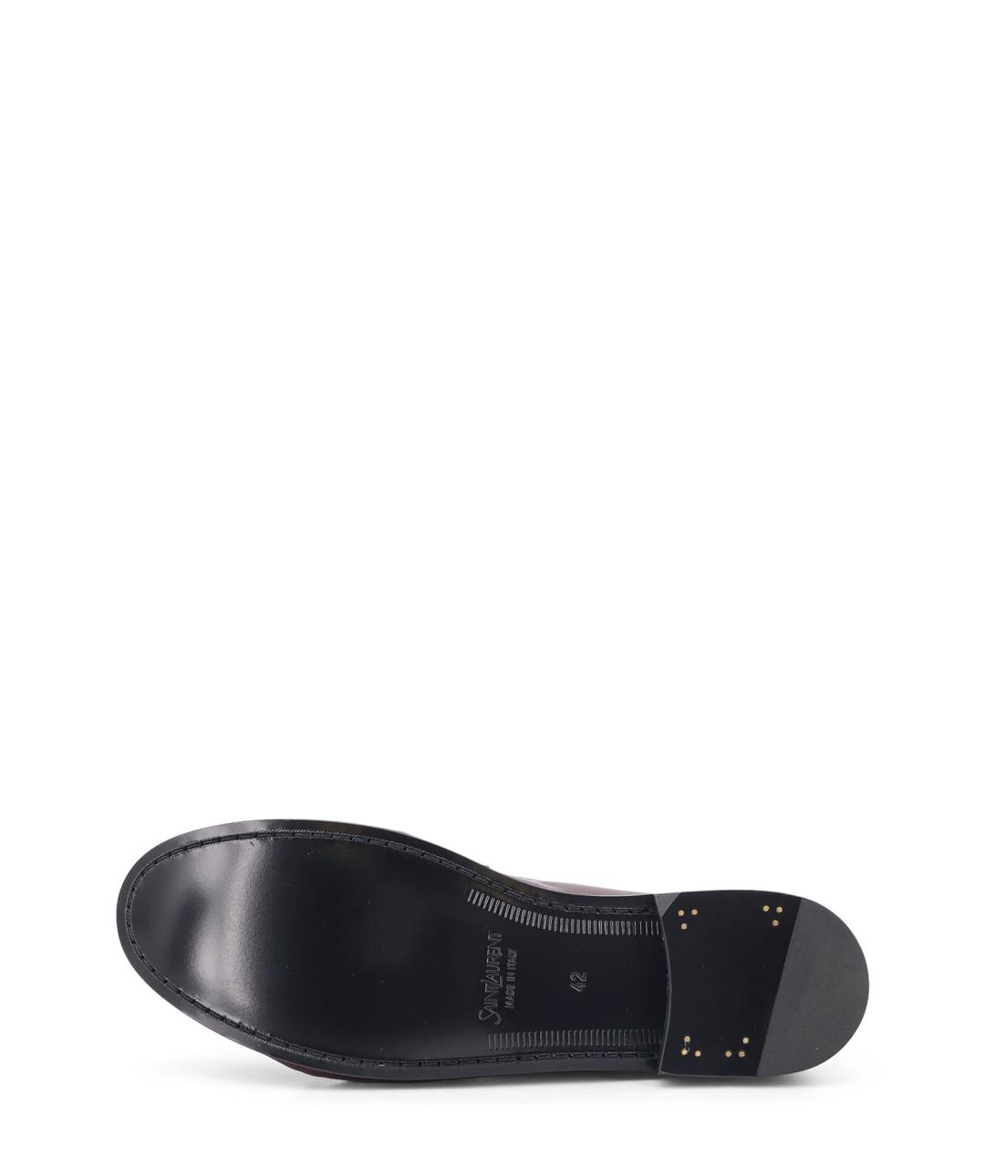 SAINT LAURENT Бордовые кожаные лоферы, фото 4