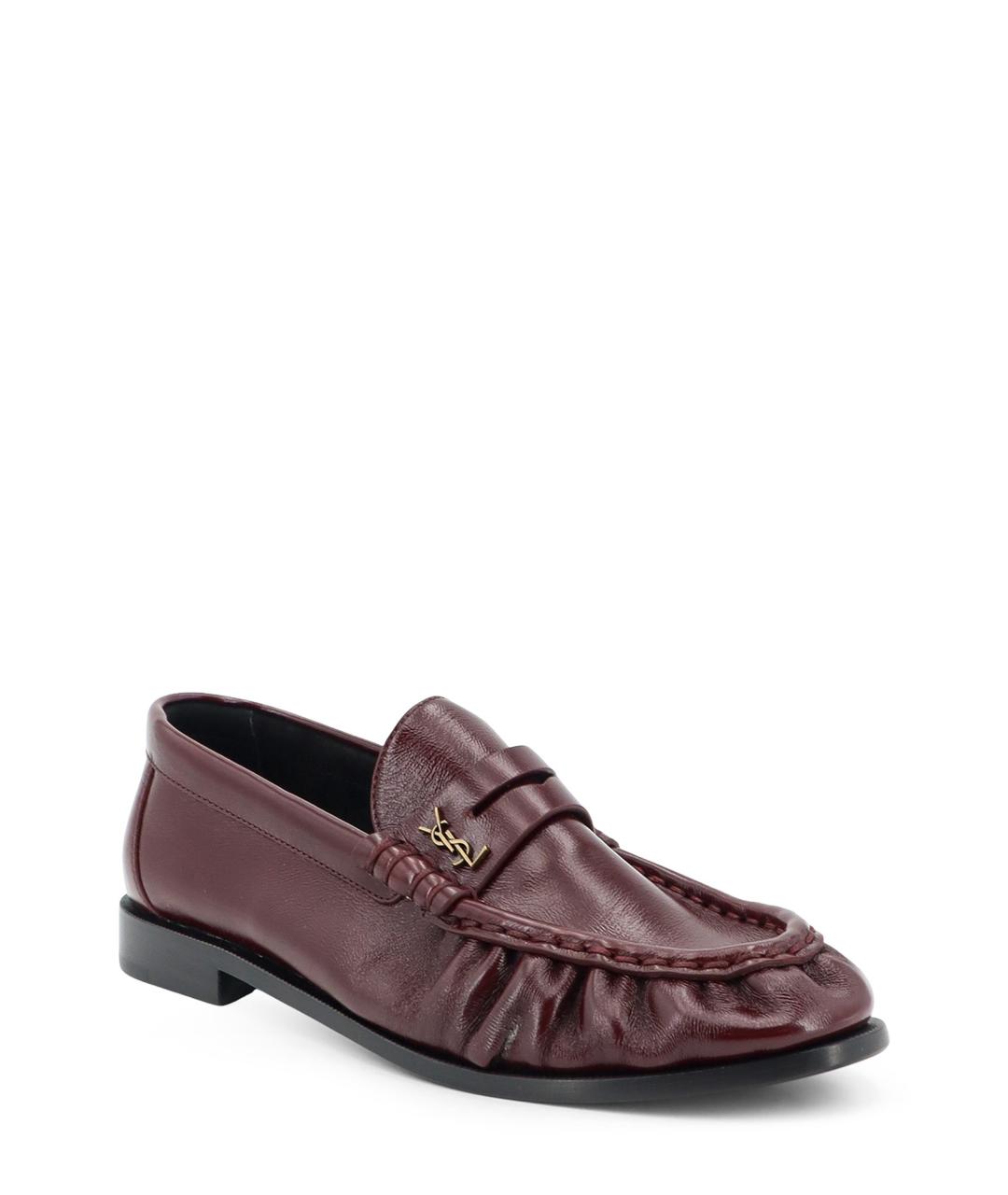 SAINT LAURENT Бордовые кожаные лоферы, фото 2