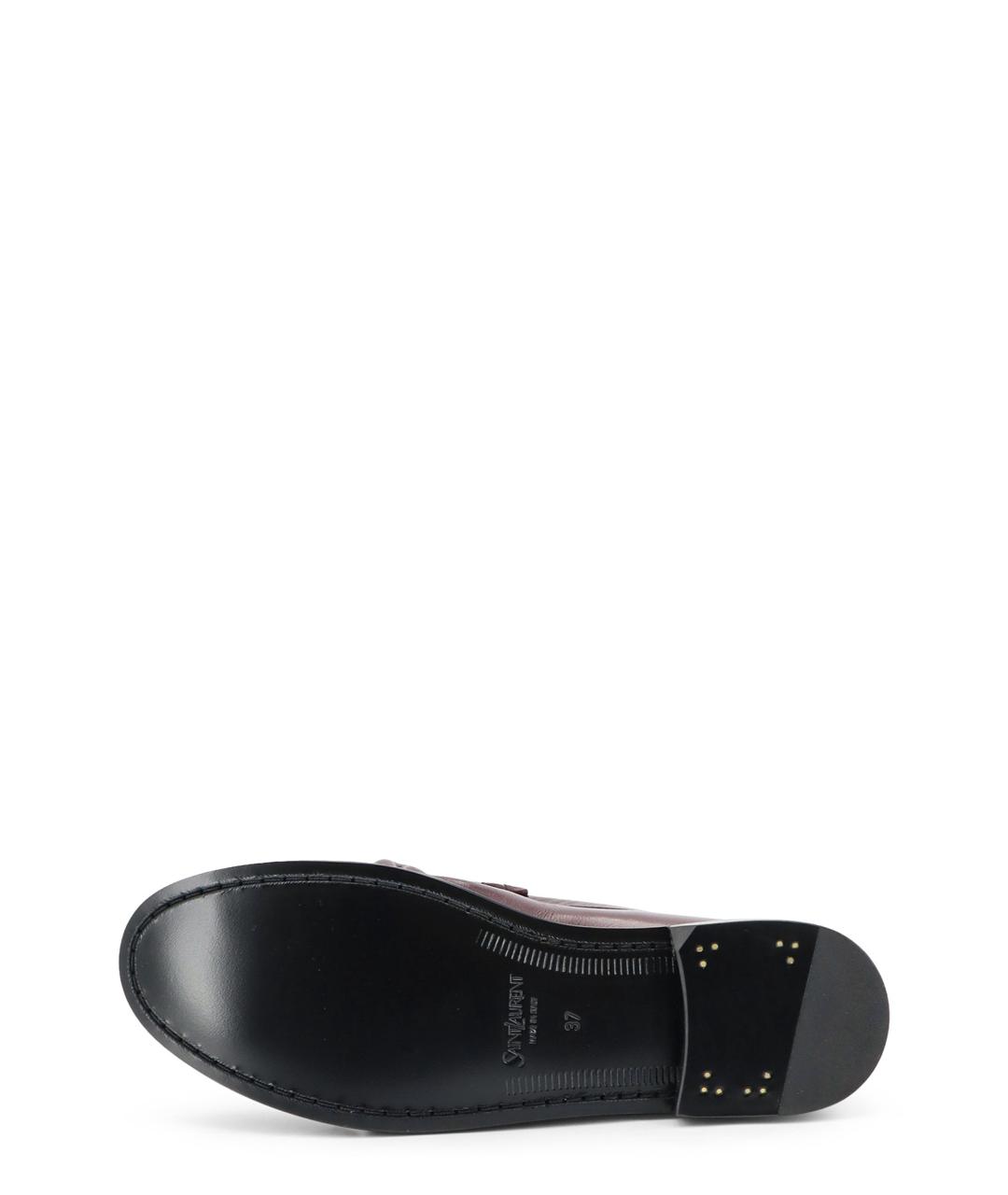 SAINT LAURENT Бордовые кожаные лоферы, фото 4