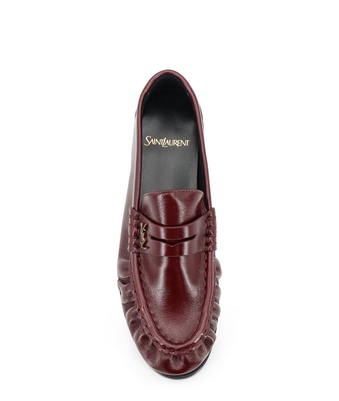 SAINT LAURENT Бордовые кожаные лоферы, фото 5