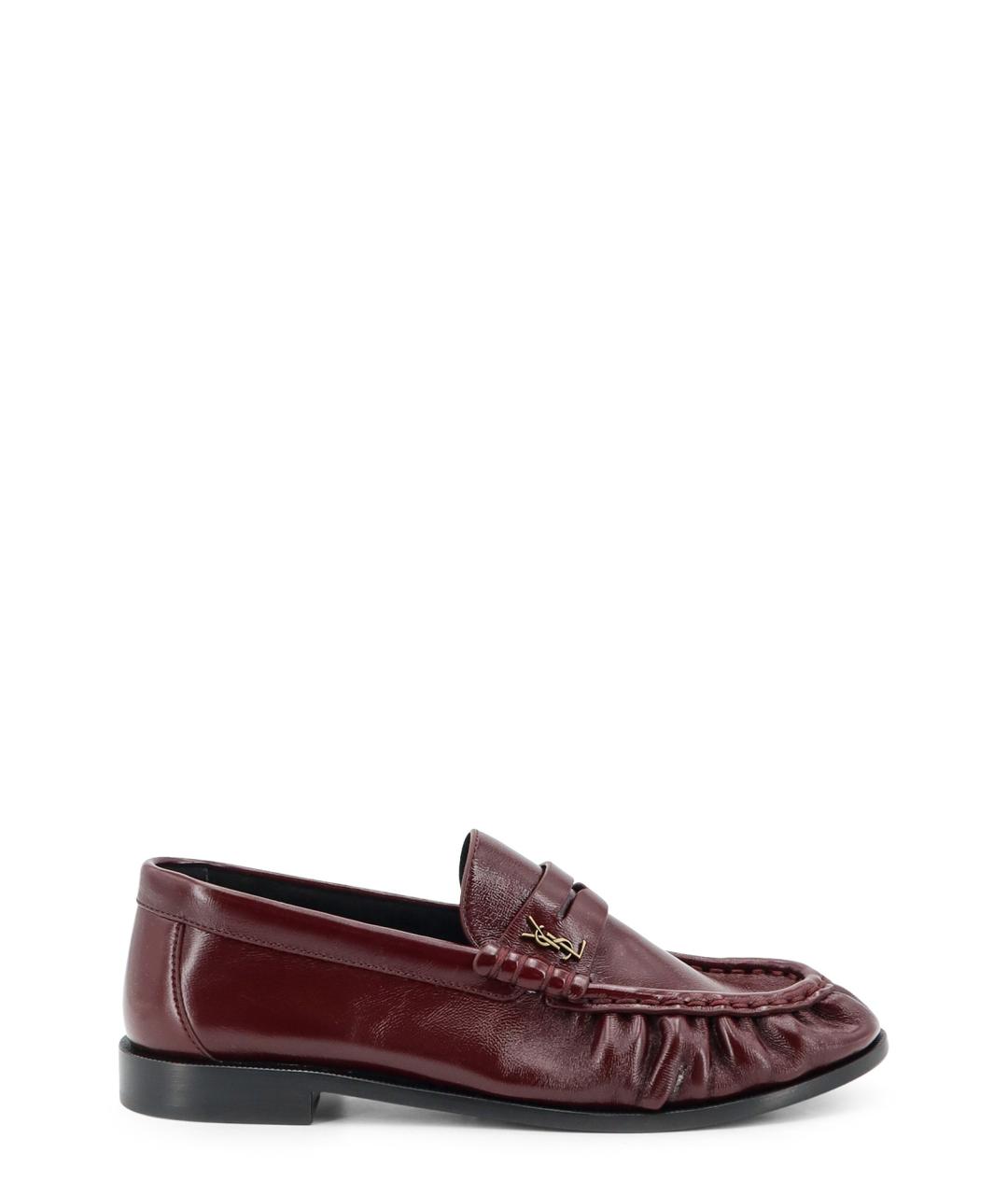 SAINT LAURENT Бордовые кожаные лоферы, фото 1