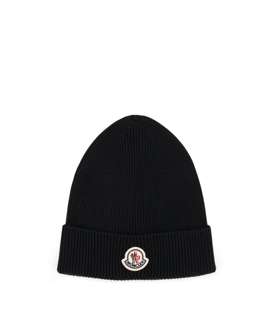 MONCLER Черная шерстяная шапка, фото 1