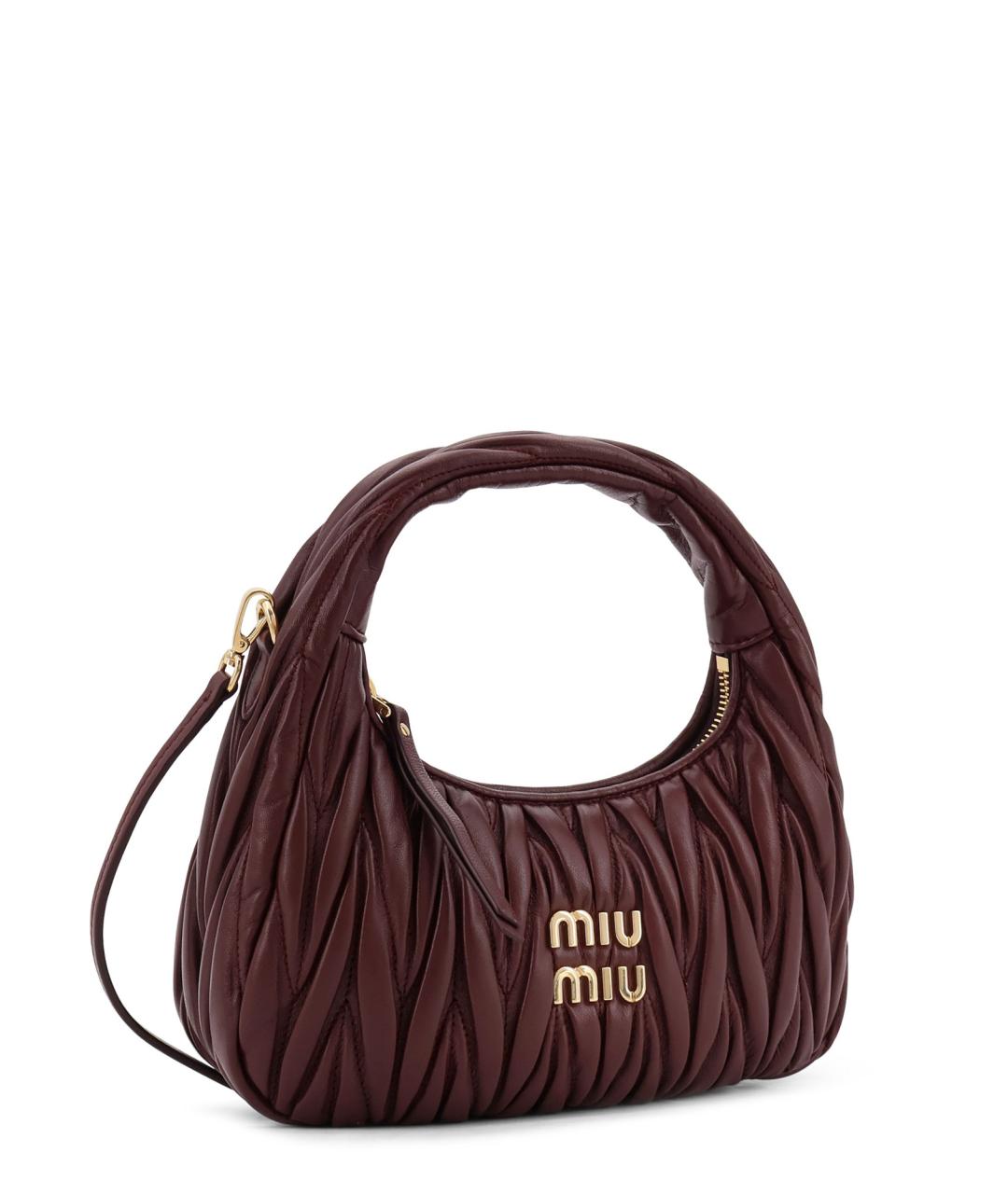 MIU MIU Бордовая кожаная сумка с короткими ручками, фото 3