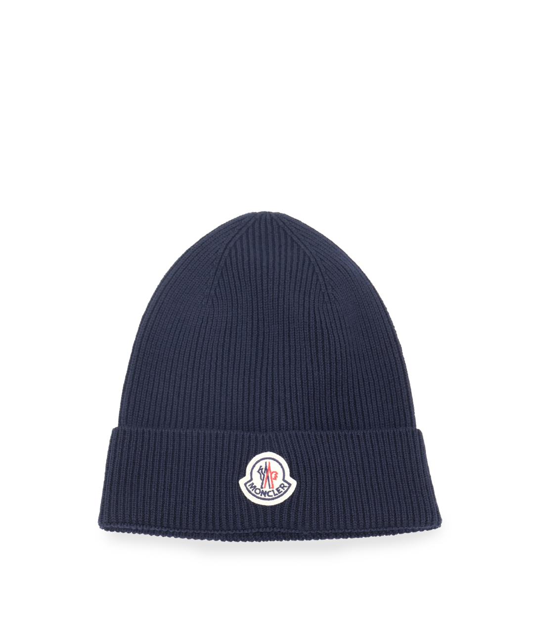 MONCLER Синяя шерстяная шапка, фото 1
