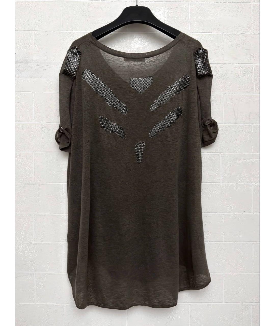 PIERRE BALMAIN Хаки льняная футболка, фото 2