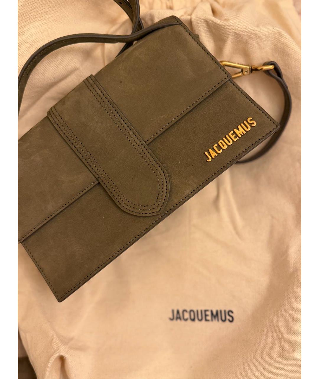 JACQUEMUS Хаки замшевая сумка через плечо, фото 6