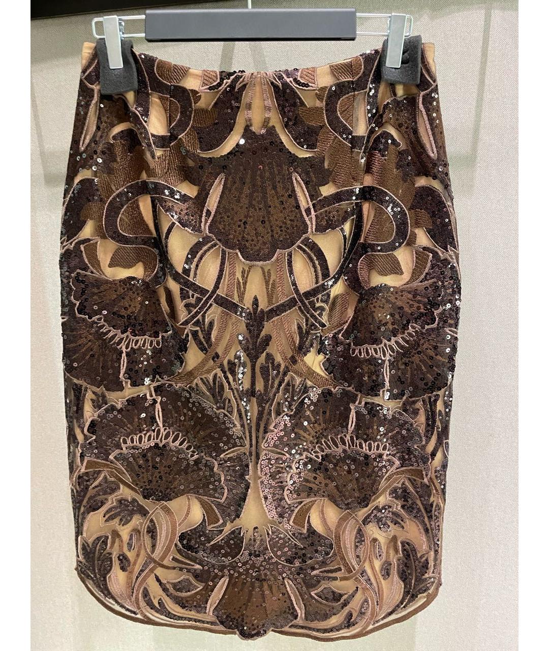 ELIE SAAB Коричневая шелковая юбка миди, фото 5