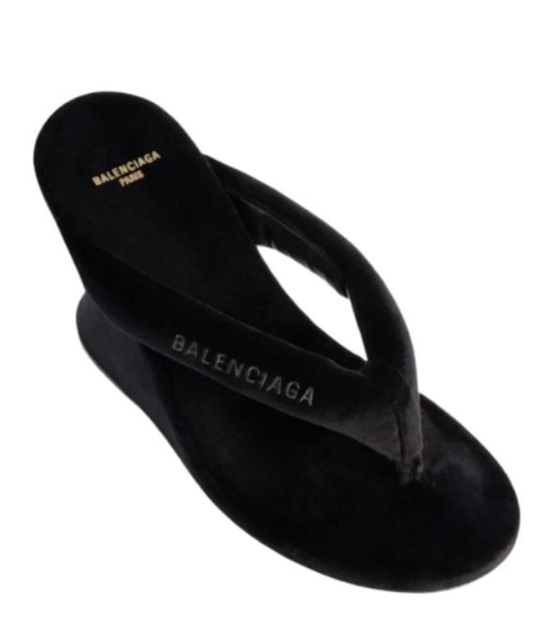 BALENCIAGA Черные бархатные мюли, фото 2