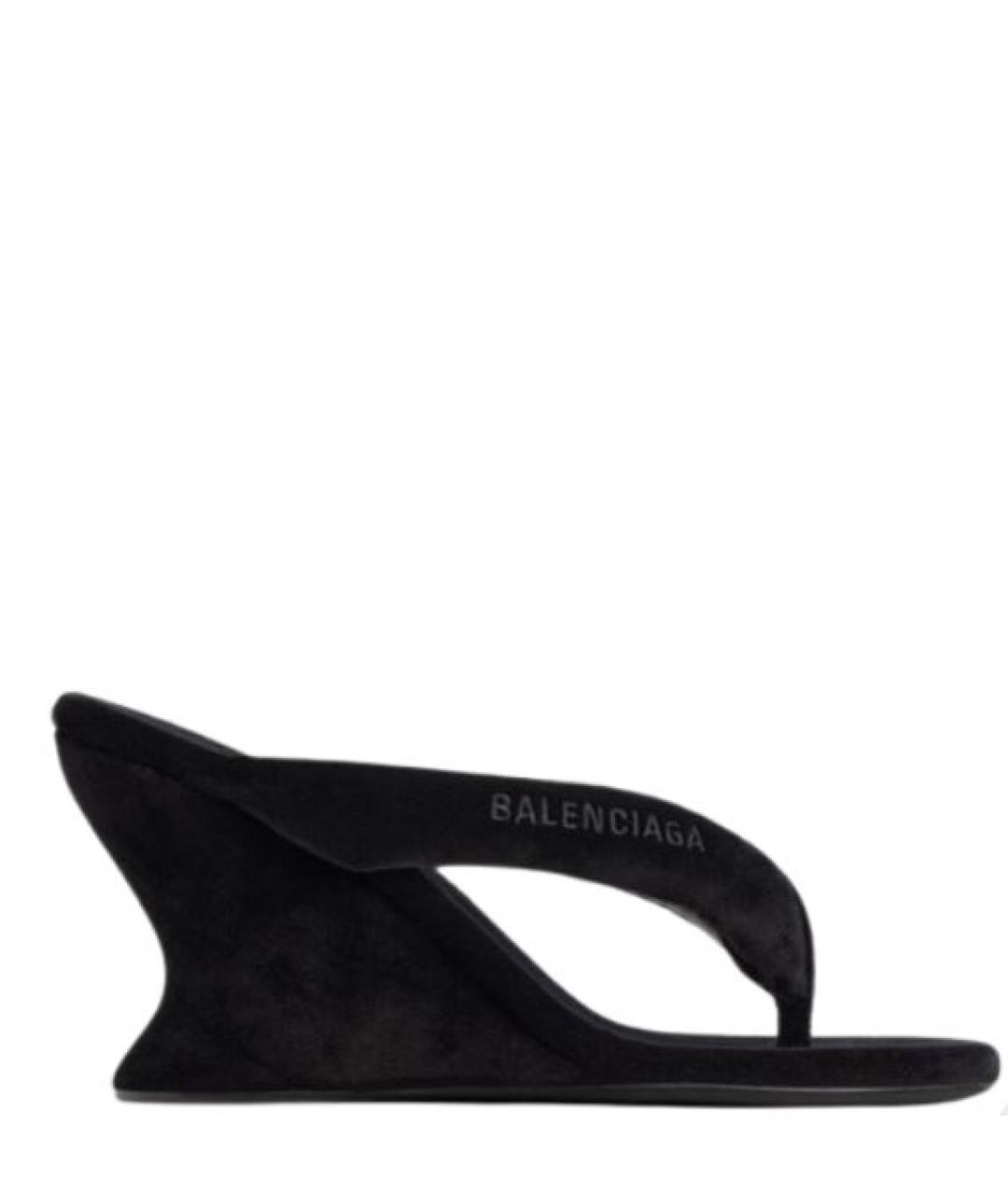 BALENCIAGA Черные бархатные мюли, фото 1