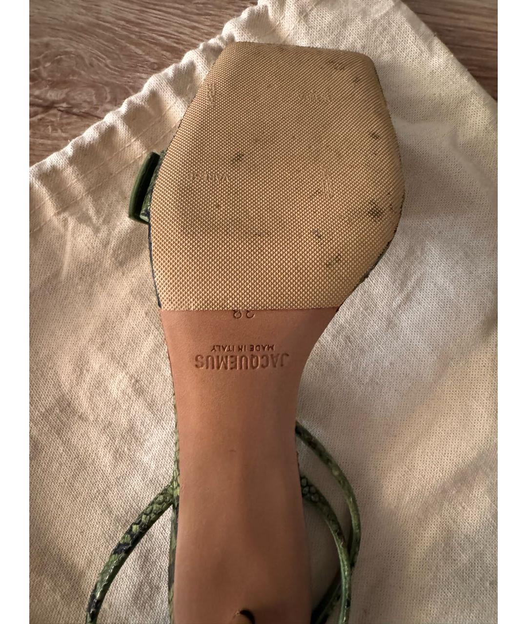 JACQUEMUS Зеленые кожаные босоножки, фото 4